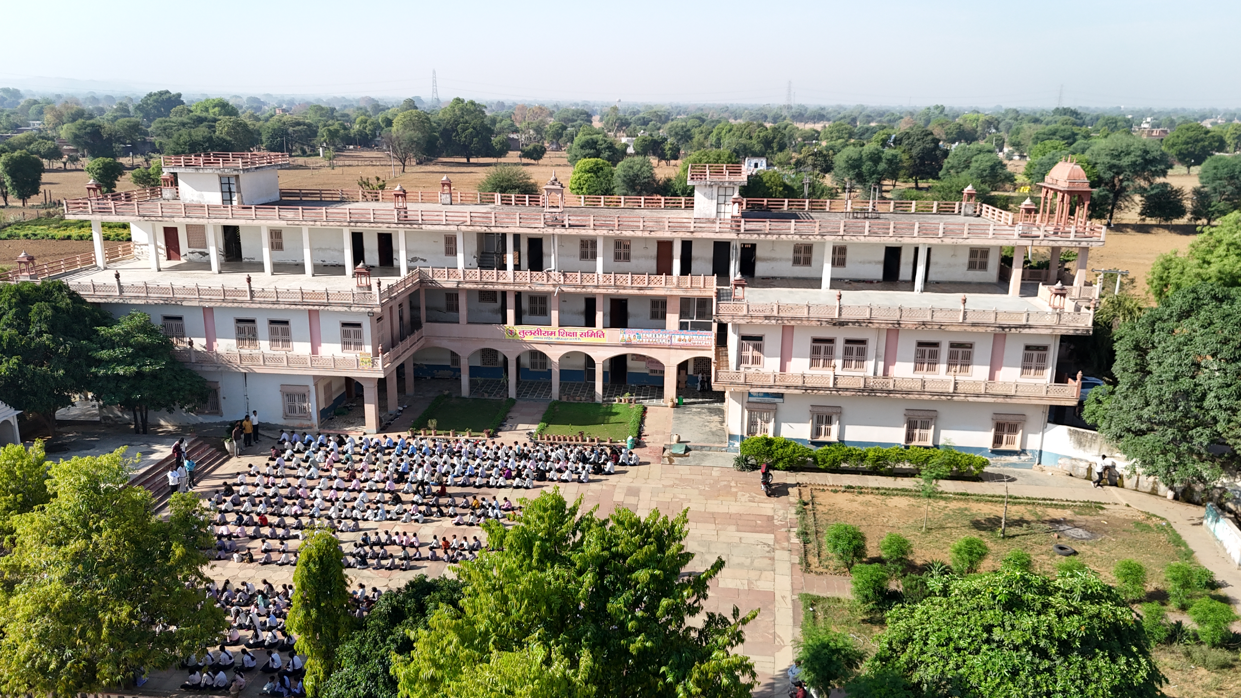 Students studying in modern classroom
